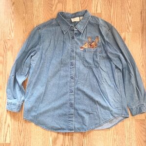GUC Vintage Embroidered Denim Button-Up Shirt With Scarecrow, Size 2X